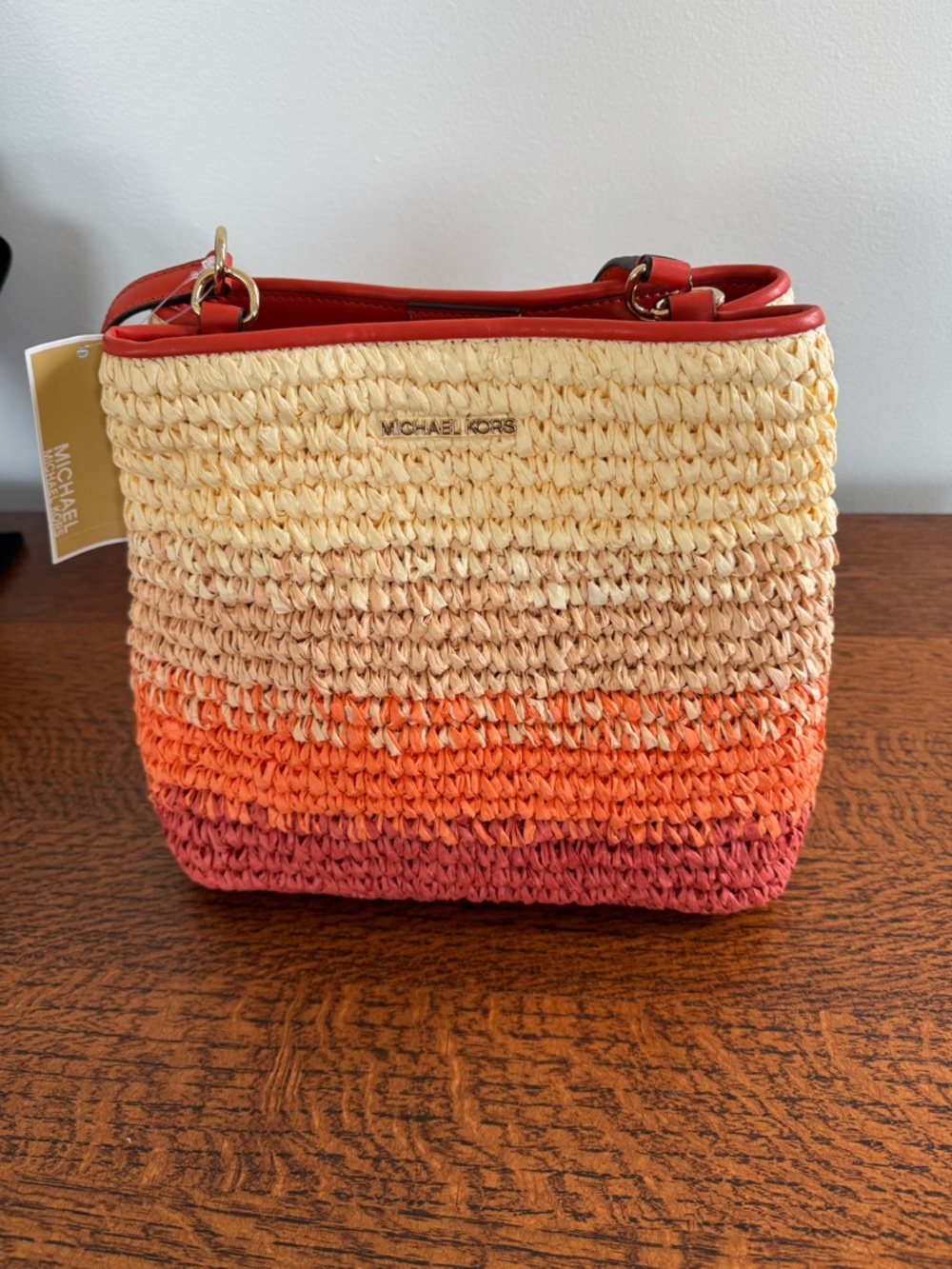 NWT Michael Kors Pratt Medium Straw Ombre Shoulder Bag - Picture 1 of 16